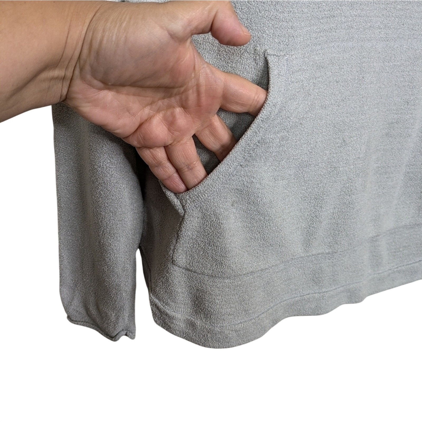 Barefoot Dreams CozyChic Ultra Lite Ribbed Cuff Hoodie Sweater Small Gray