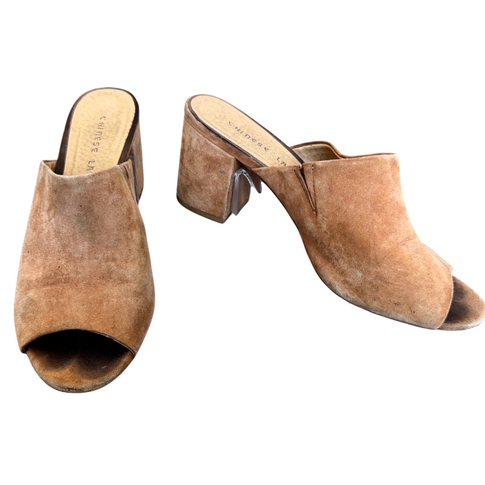 Tan Mule Peep Toe 3″ Block Heel Boho Chinese Laundry Sz 8.5