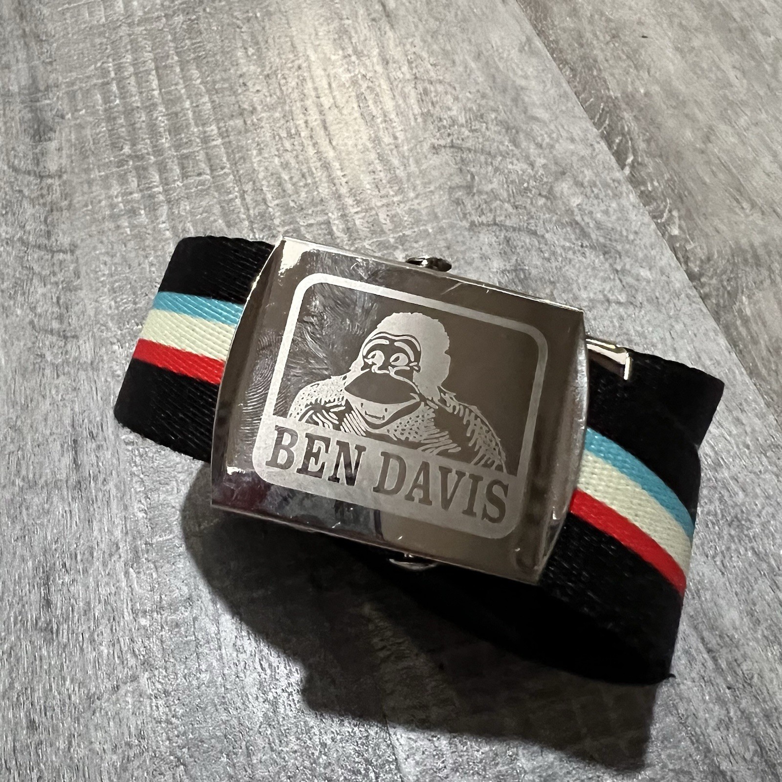 Ben Davis Adjustable One Size Gorilla Canvas Colorful Striped Buckle Logo Belt