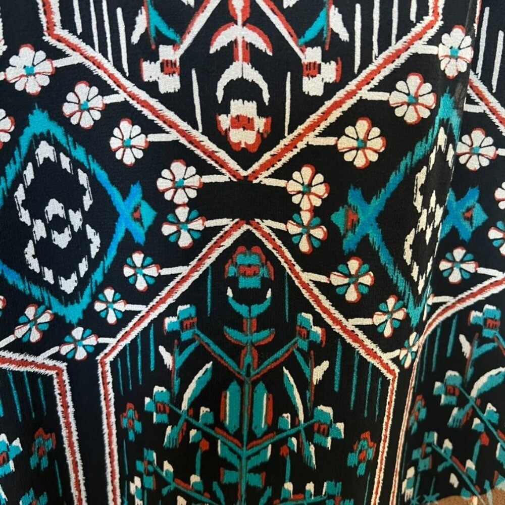 Boho Chic Silk Racerback Halter Blouse M Top Geometric Ikat Print Southwestern