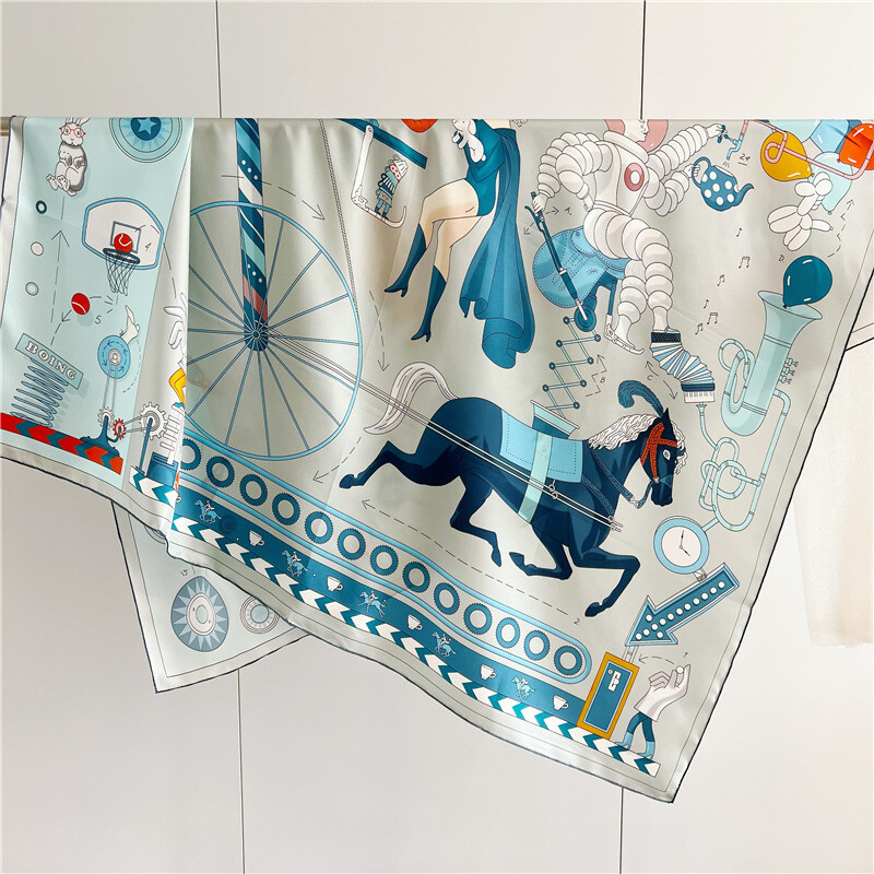 Teatime Print Pure Twill Silk Wrap Scarf Bandana Large Square Shawl Kerchief 53″