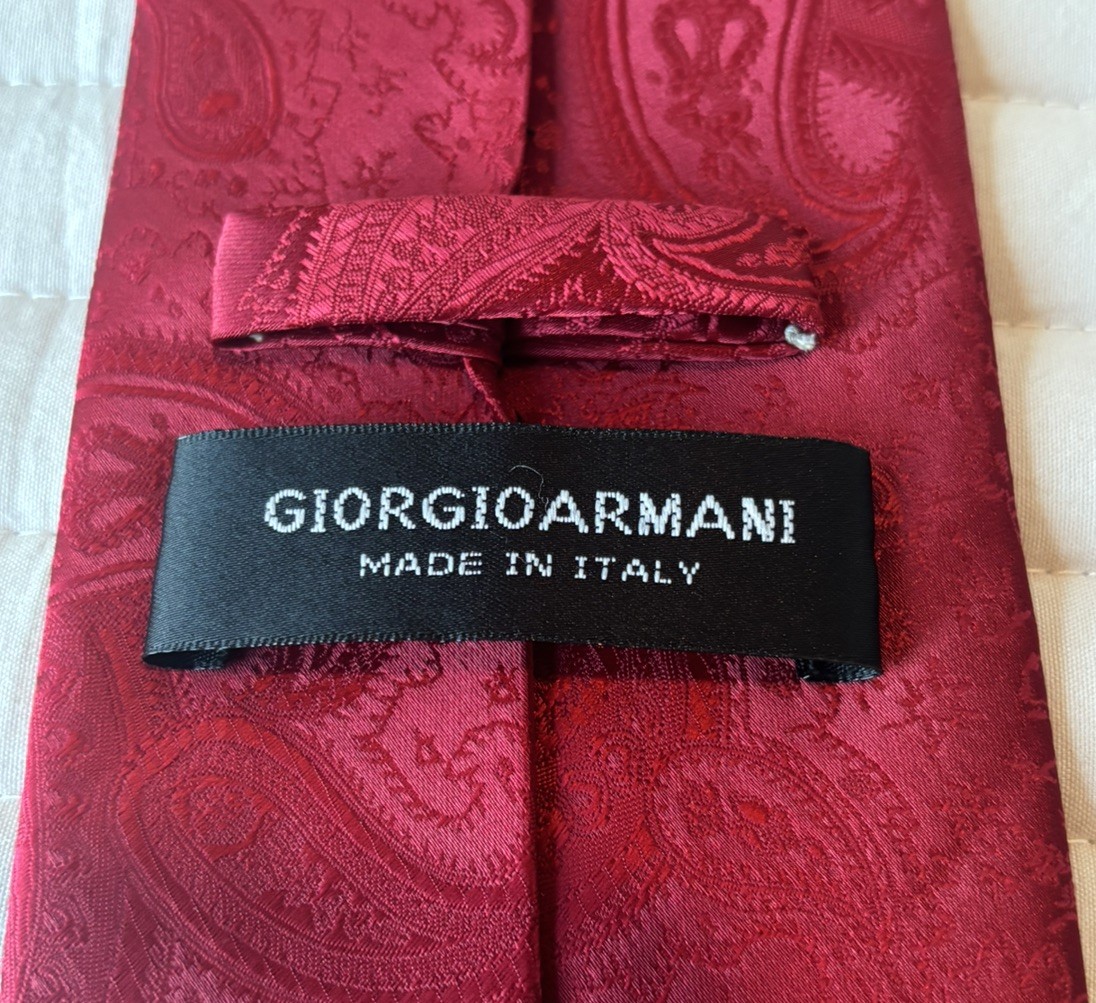 GIORGIO ARMANI SILK NECKTIE BURGUNDY TONAL PAISLEY JACQUARD MADE IN ITALY