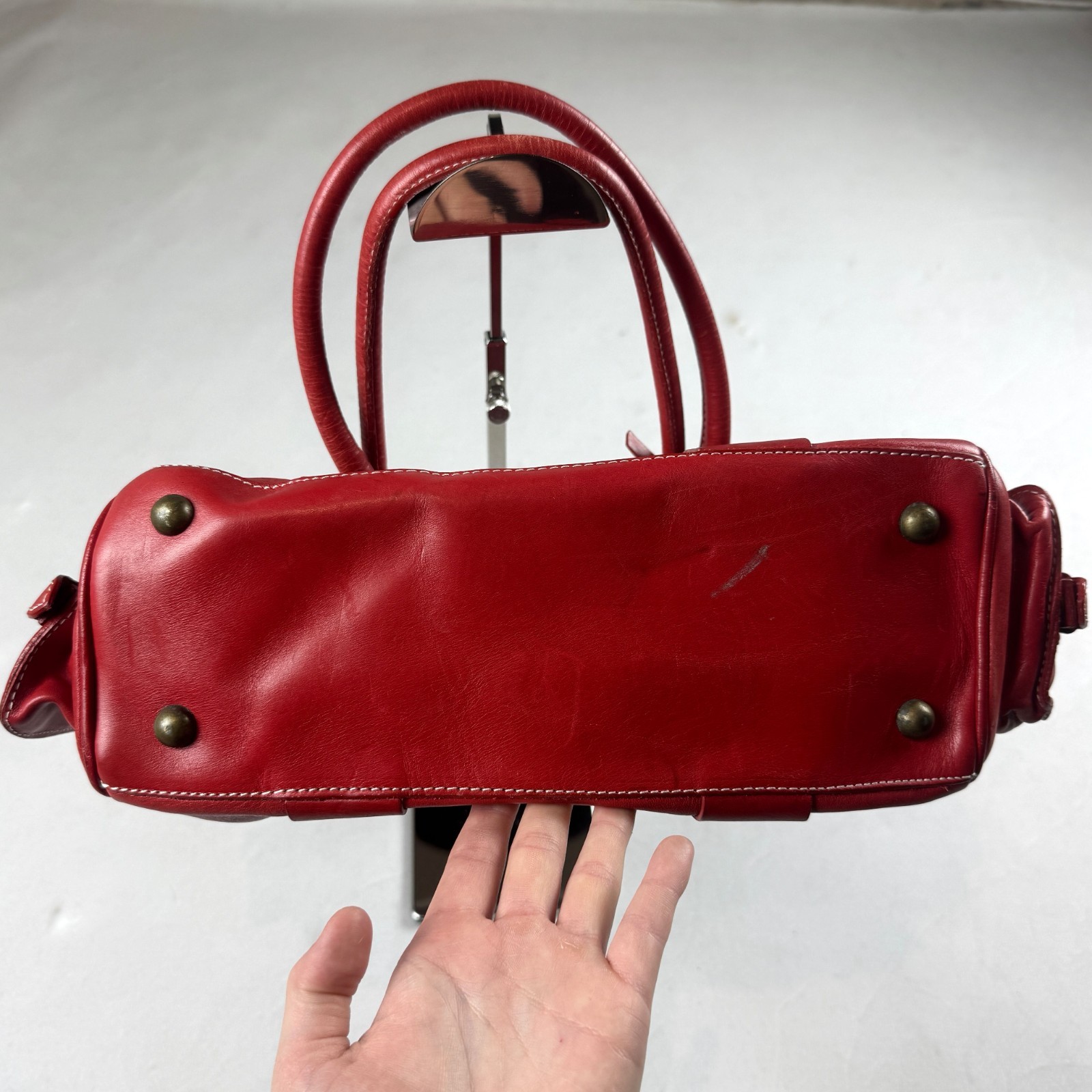 Contura Firenze Red Genuine Leather Shoulder Bag Vintage Y2K Handbag Italy