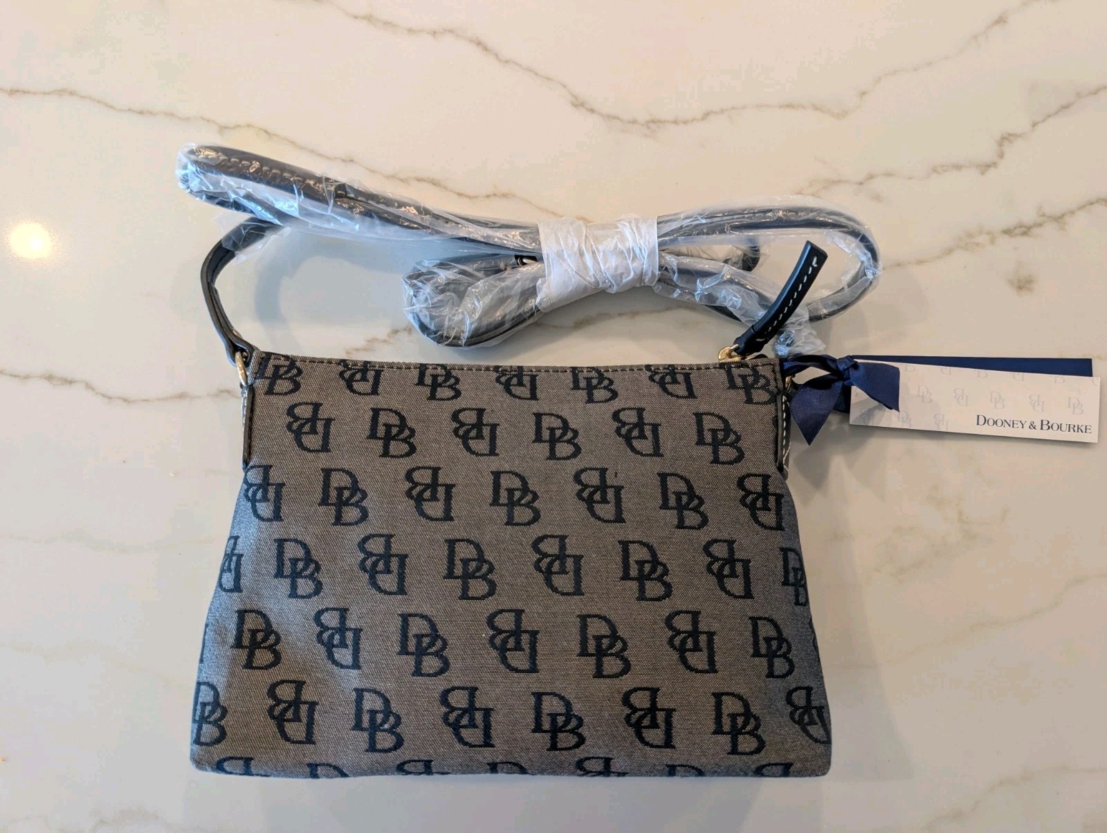 NWT Dooney & Bourke Crossbody Pouchette in Black Jacquard & Trim w Gold Hardware