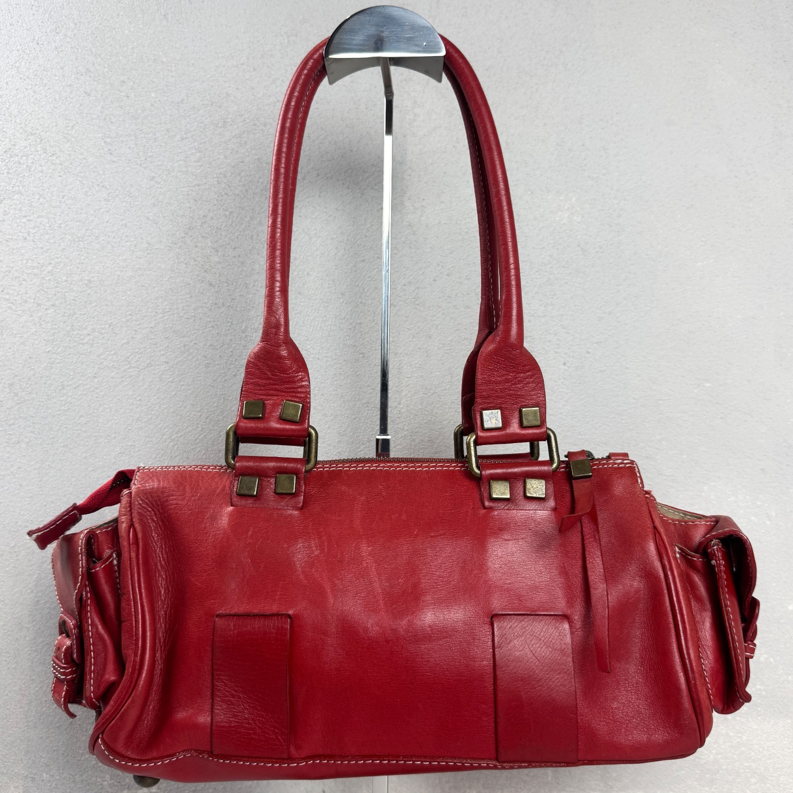 Contura Firenze Red Genuine Leather Shoulder Bag Vintage Y2K Handbag Italy