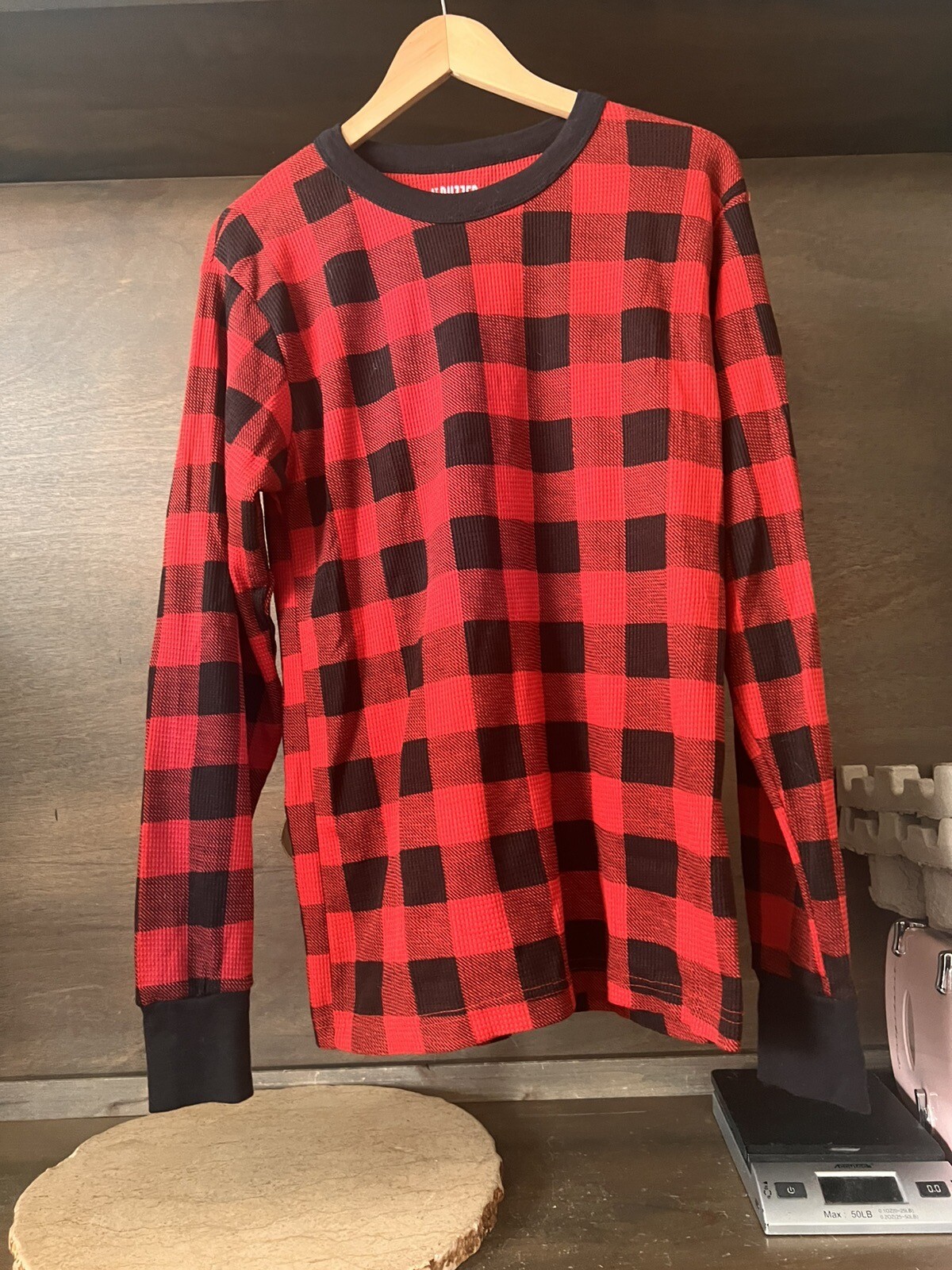 At the Buzzer Shirt Mens XL RED Thermal Long Sleeve Crewneck Pullover Outdoor