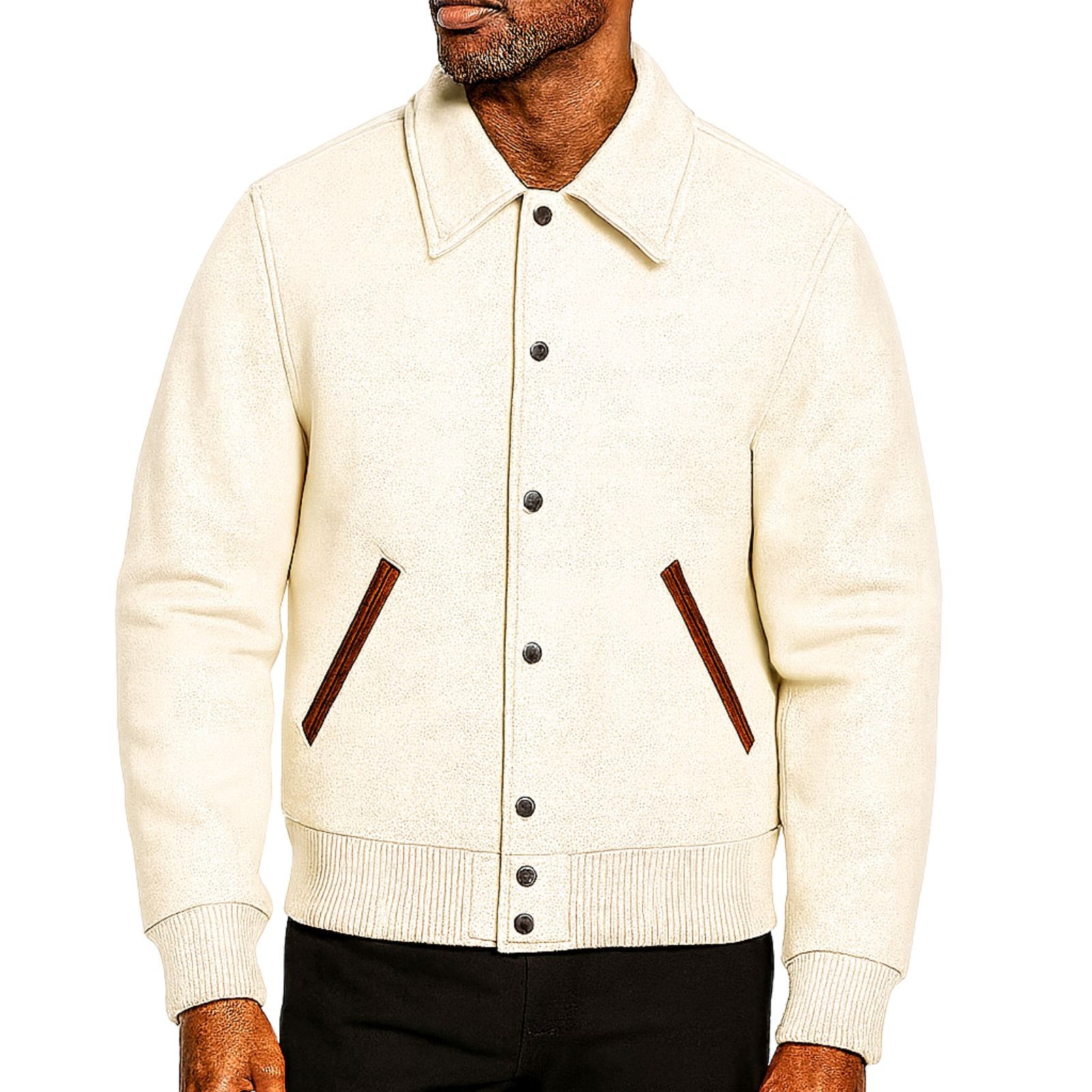 Men’s Letterman Premium Wool Custom Bomber Varsity Jacket Snap Button Outer Coat