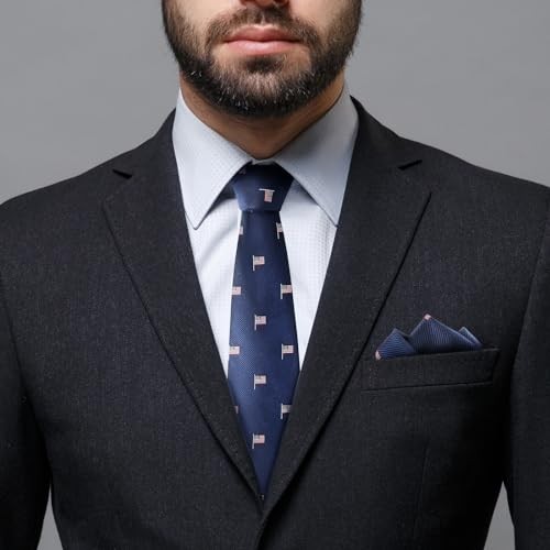 Men’s American Flag Tie Set 3.27″ (8.3CM) USA Flag Neckties and Navy Flag