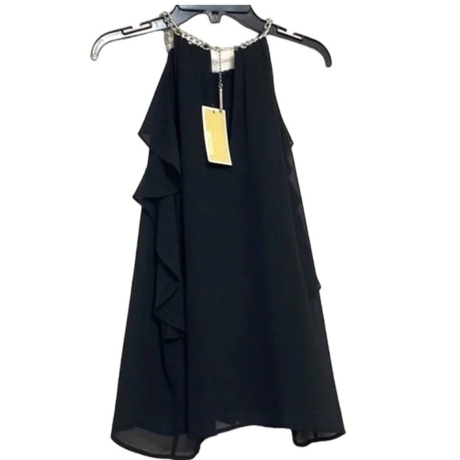 Michael Kors Black Halter Blouse Tiered Ruffle Size XXS Coastal Resort Festival