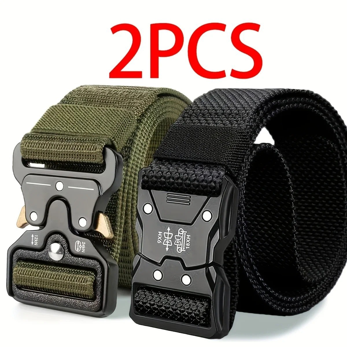 2PCS Mens Tactical Belt Quick Release Buckle Nylon Waist Belt for Hiking Fishing