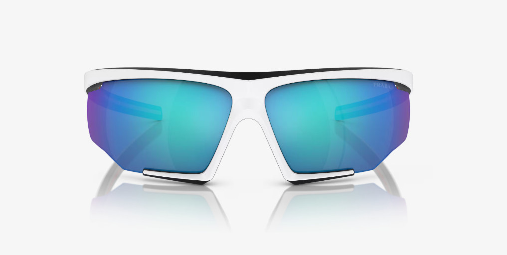 PRADA Linea Rossa PS 07YS 15K08R White/ Black Blue Mirror Sunglasses 76-12
