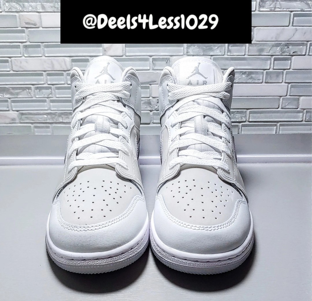 Nike Air Jordan 1 Mid SE Kids Size 7Y/Womens 8.5 White Silver Grey HQ3600-121