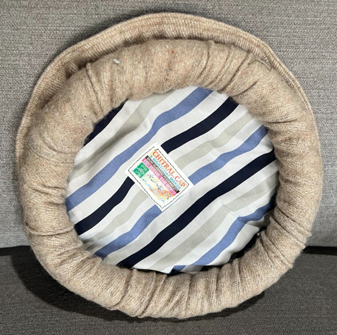 Afghan Pakistan Chitrali Pashtun Tribal Pakol Cap Kufi Topi Hat ivory/vanilla