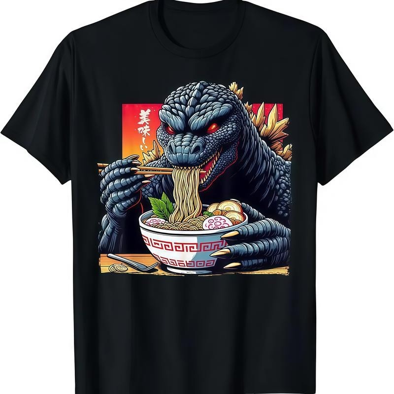 Funny Kaiju Eating Ramen Japanese Monster Lover Birthday T-Shirt Novelty Graphic