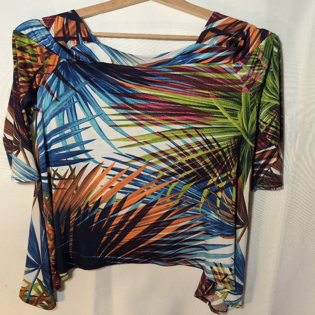 Pretty Woman Cold Shoulder Multicolored Top, Size Small, Polyester/Spandex Blend