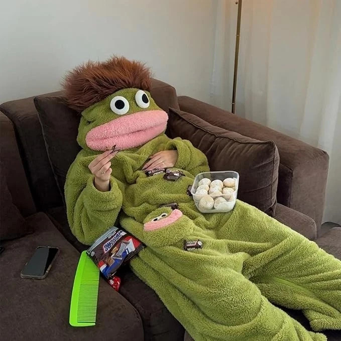 Funny Soft Green Cozy Lounge Costume for Parties Pajama Nights Funny Photos