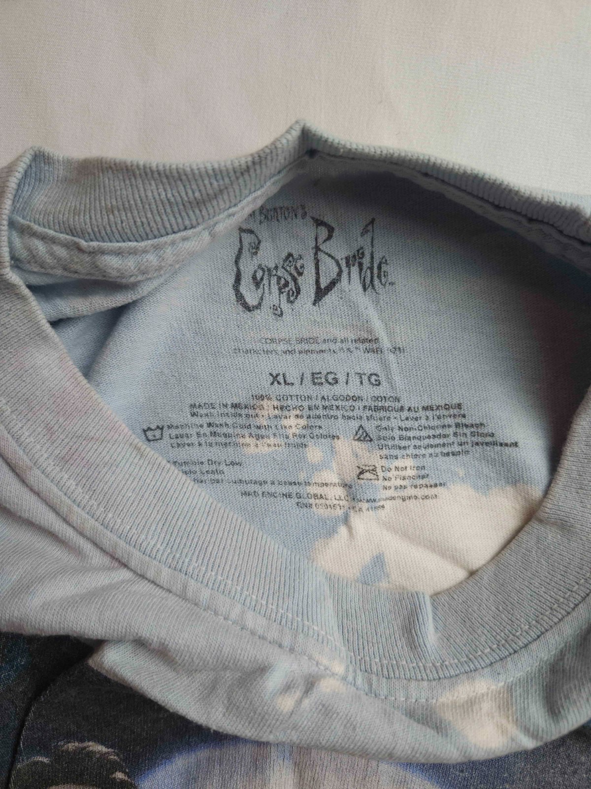 Jack Burton’s The Corpse Bride T-Shirt Mens Size XL Blue Bleach Dye Victor Emily