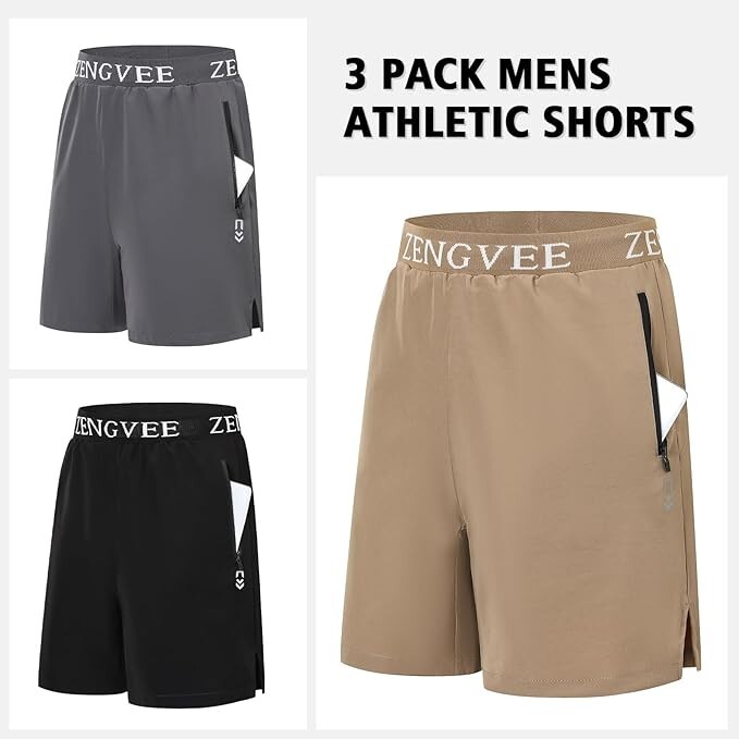 Men’s Sports Athletic Gym Shorts 3 Pack Running Workout Training Shorts Mens Qui