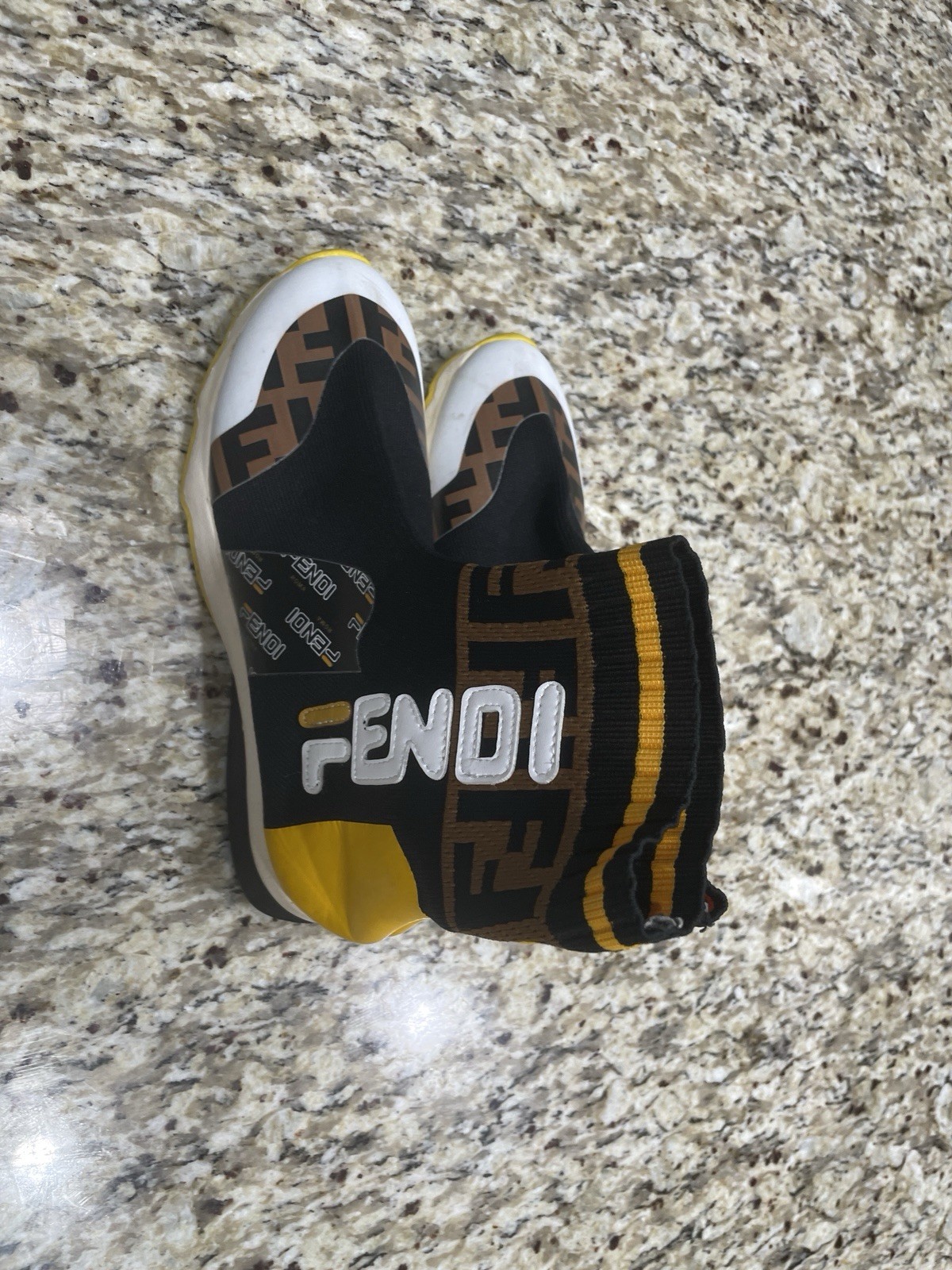 Fendi Black Brown Yellow women’s Pull On High Top Sock Style Athletic Sneakers