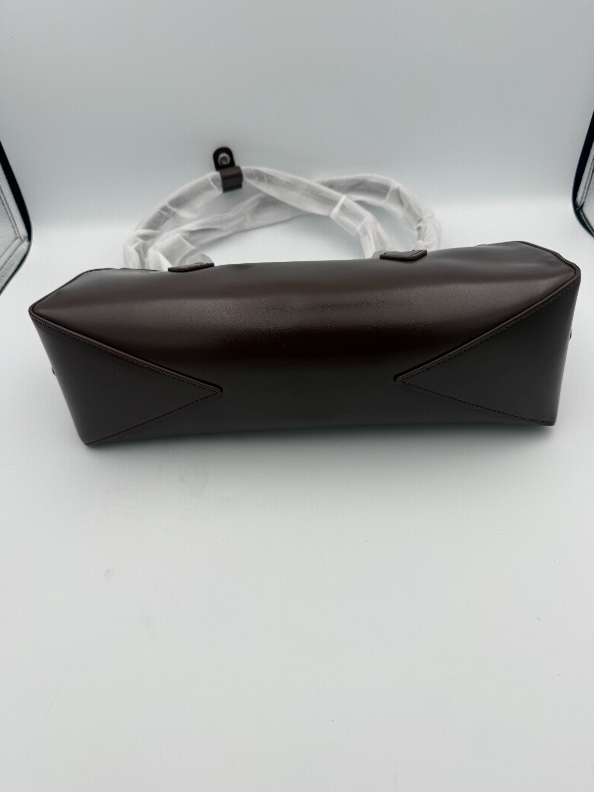 Unbranded Brown Leather East West Shoulder Bag Minimalist Barrel Purse 12×4.5×5