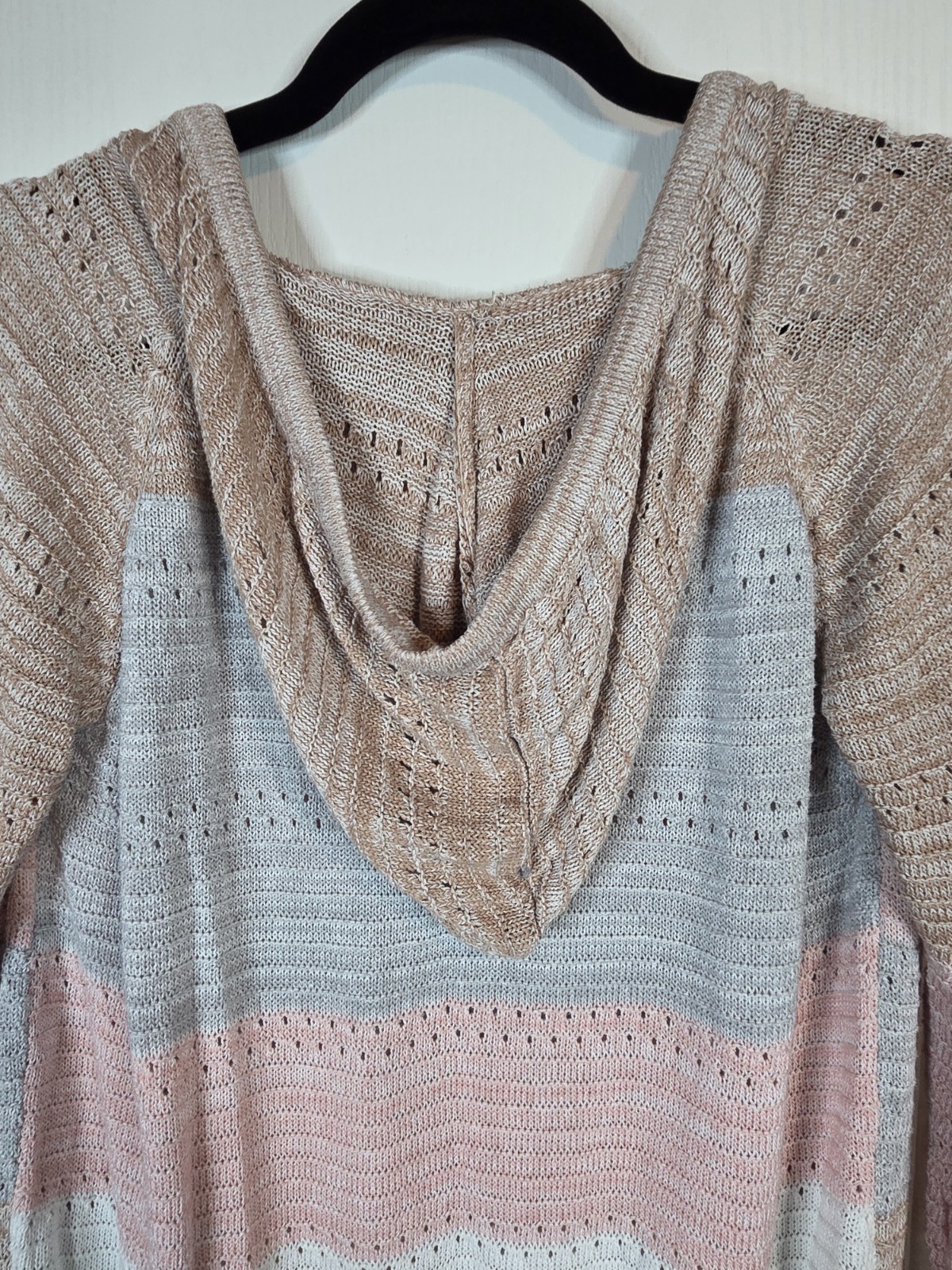White Pink Gray Tan Striped Lightweight Hoodie Sweater Size XS-S