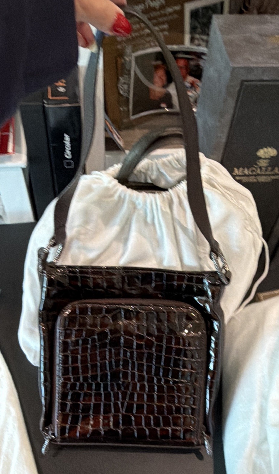 Brighton Brown Croc-Embossed Satchel Zip/Magnetic, Lined Pockets, Dust Bag