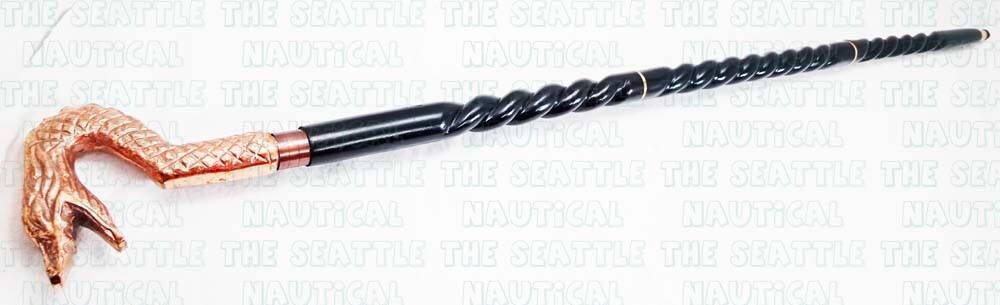 Copper Finish Designer Snake Dragon Handle Wooden Walking Stick Handmade Cane