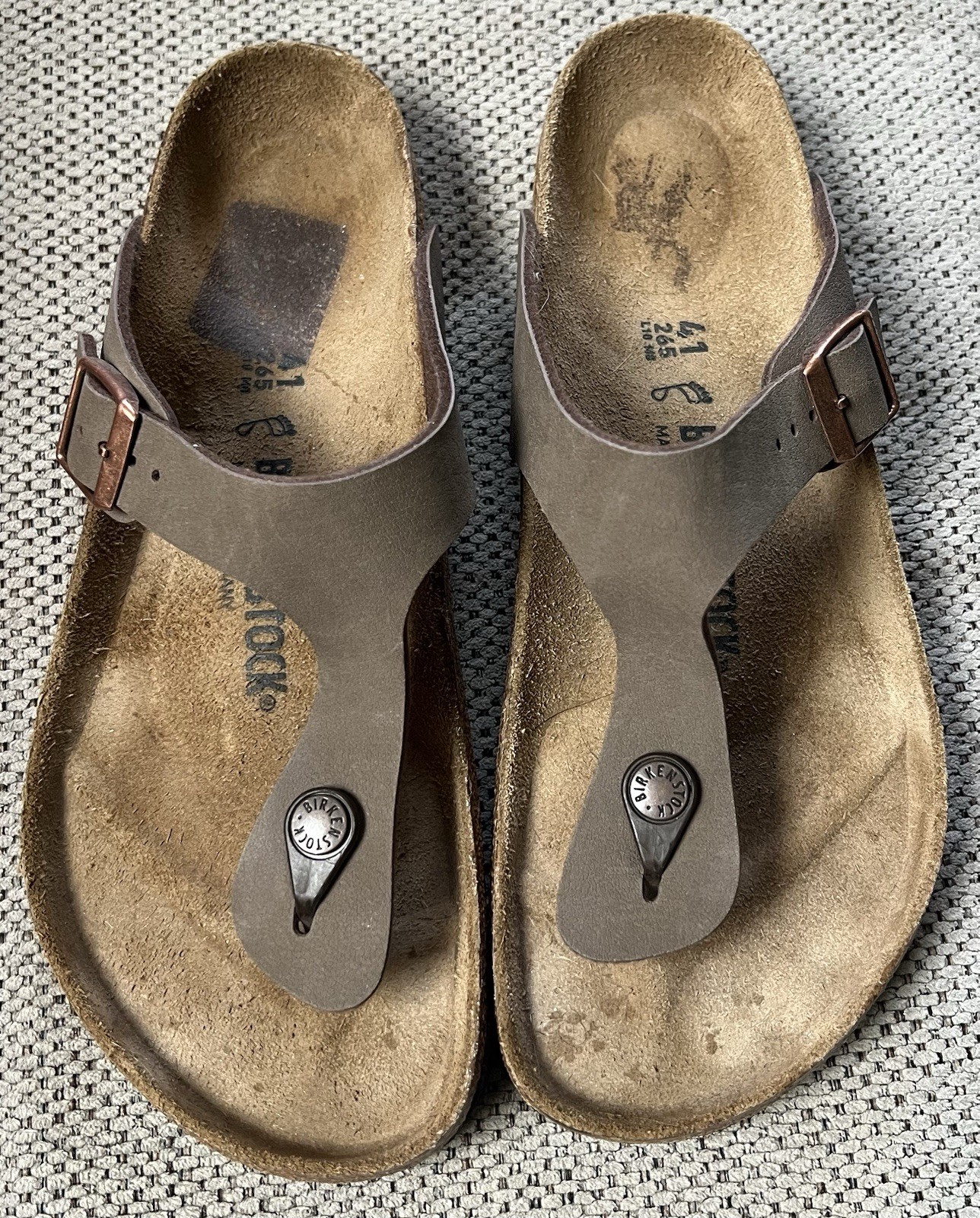 Birkenstock Gizeh Birko-Flor Nubuck Brown Flip Flop Sandals 41 10 Ladies 8 Mens