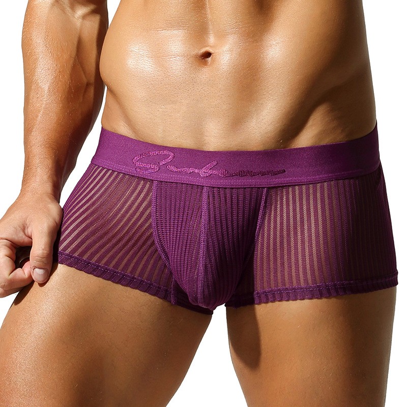 NEW Seobean Men’s Comfy Shorts Striped Pouch Underwear Low-Rise Boxer Briefs