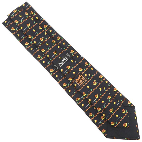 Hermes Tie Snail Butterfly 9Cm Silk Black Used
