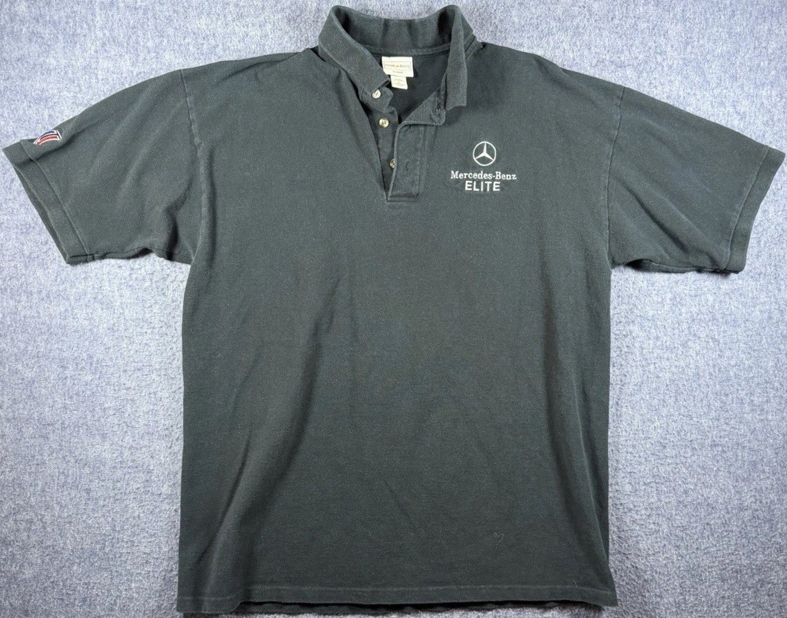Vintage Mercedes Benz Elite Polo Shirt Mens XL Black Embroidered Short Sleeve