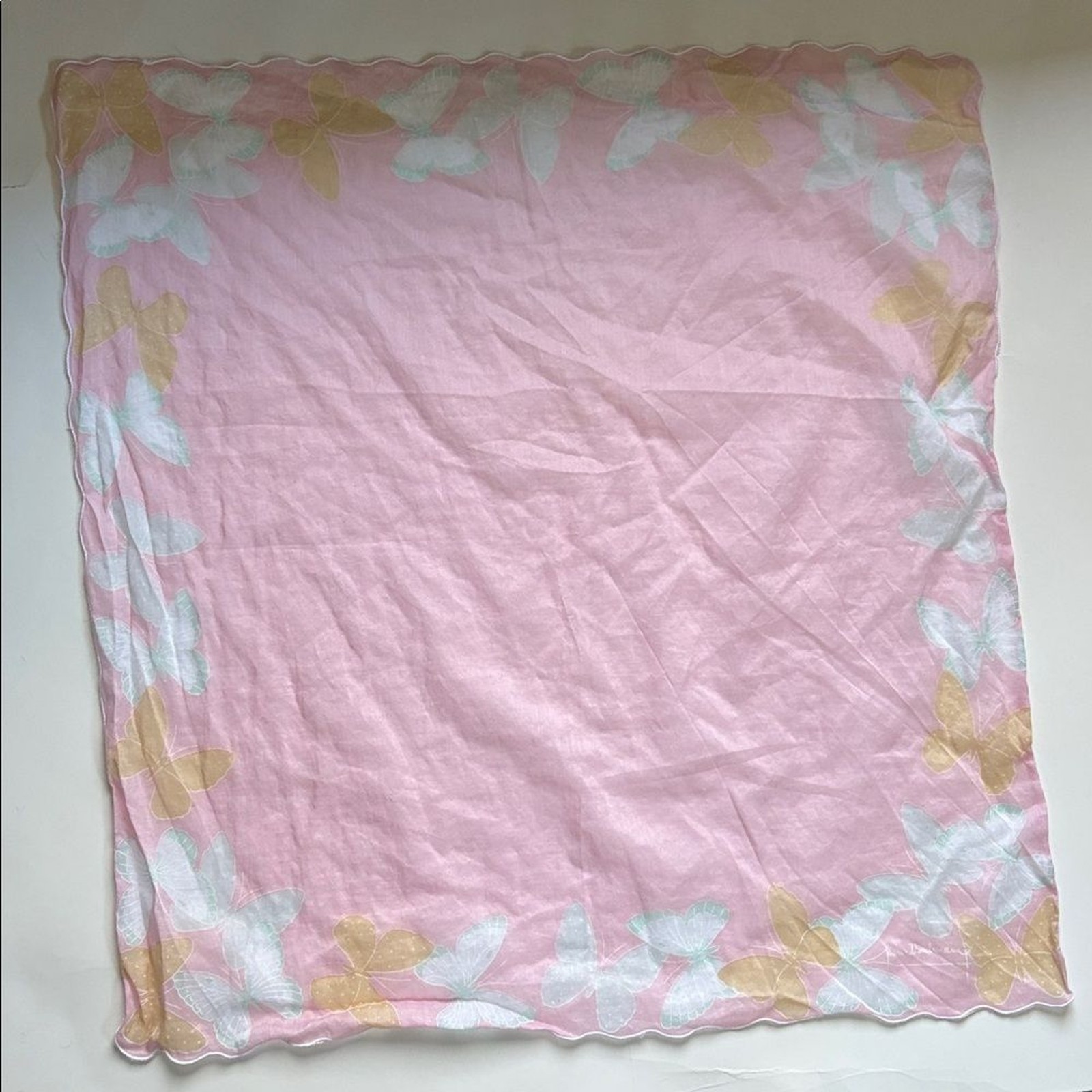Vintage Pierre Balmain Paris Pink Butterfly Handkerchief 16×16.5 inches