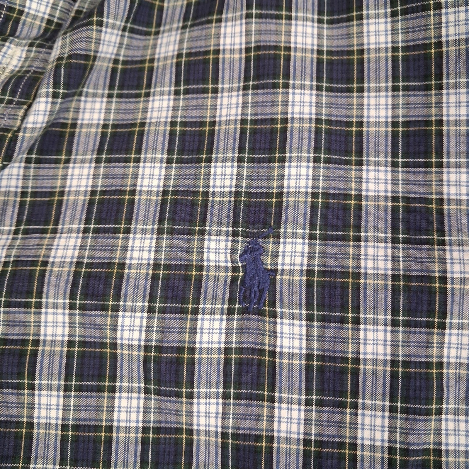 Ralph Lauren Button Down Shirt Mens XL Navy Blue Plaid Custom Fit Cotton