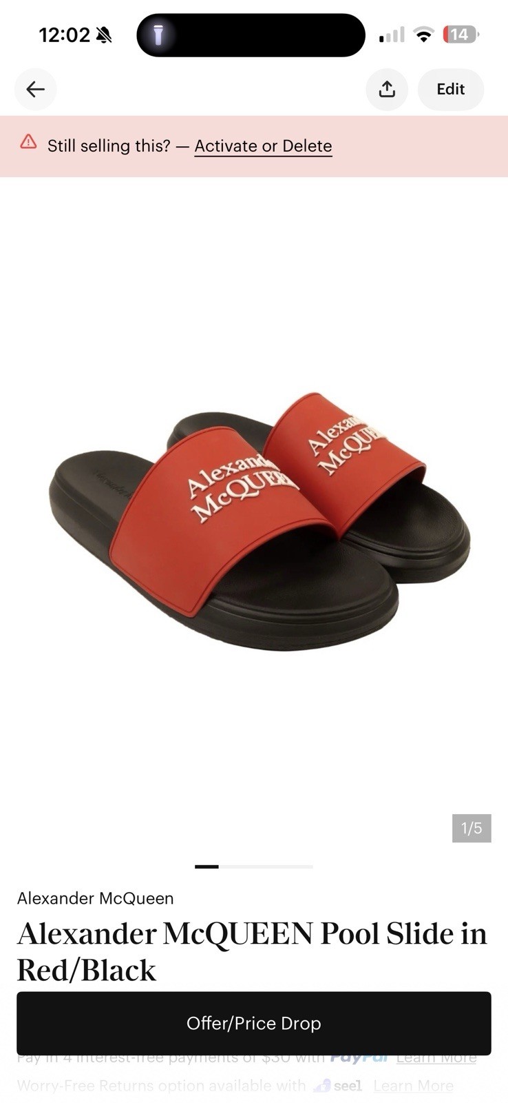 Alexander McQueen Men’s Logo Pool Rubber Slide Sandals Red Size 41 (8)