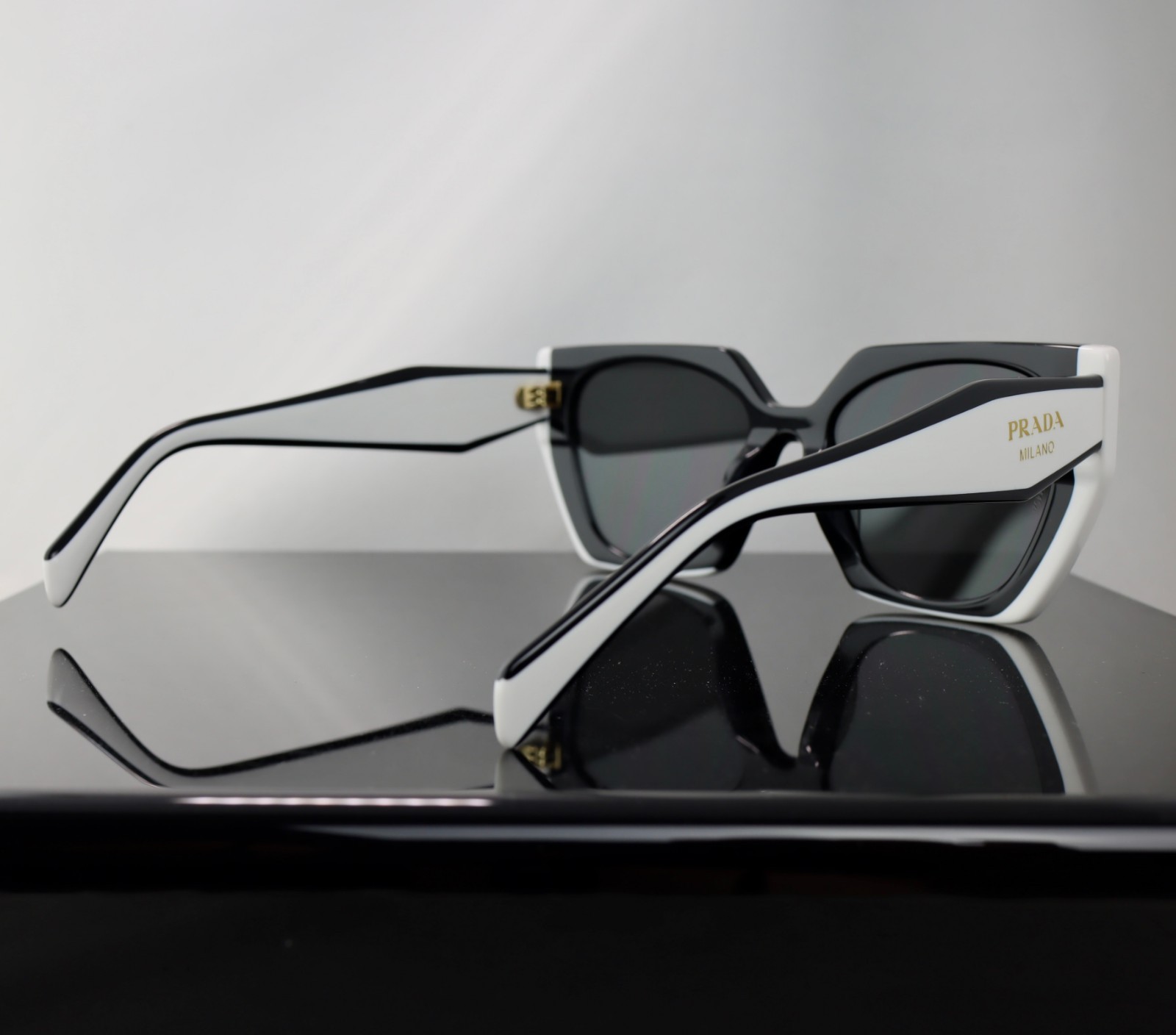 Prada PR15WS Black and White/ Gray Lens Square Sunglasses 100% UV