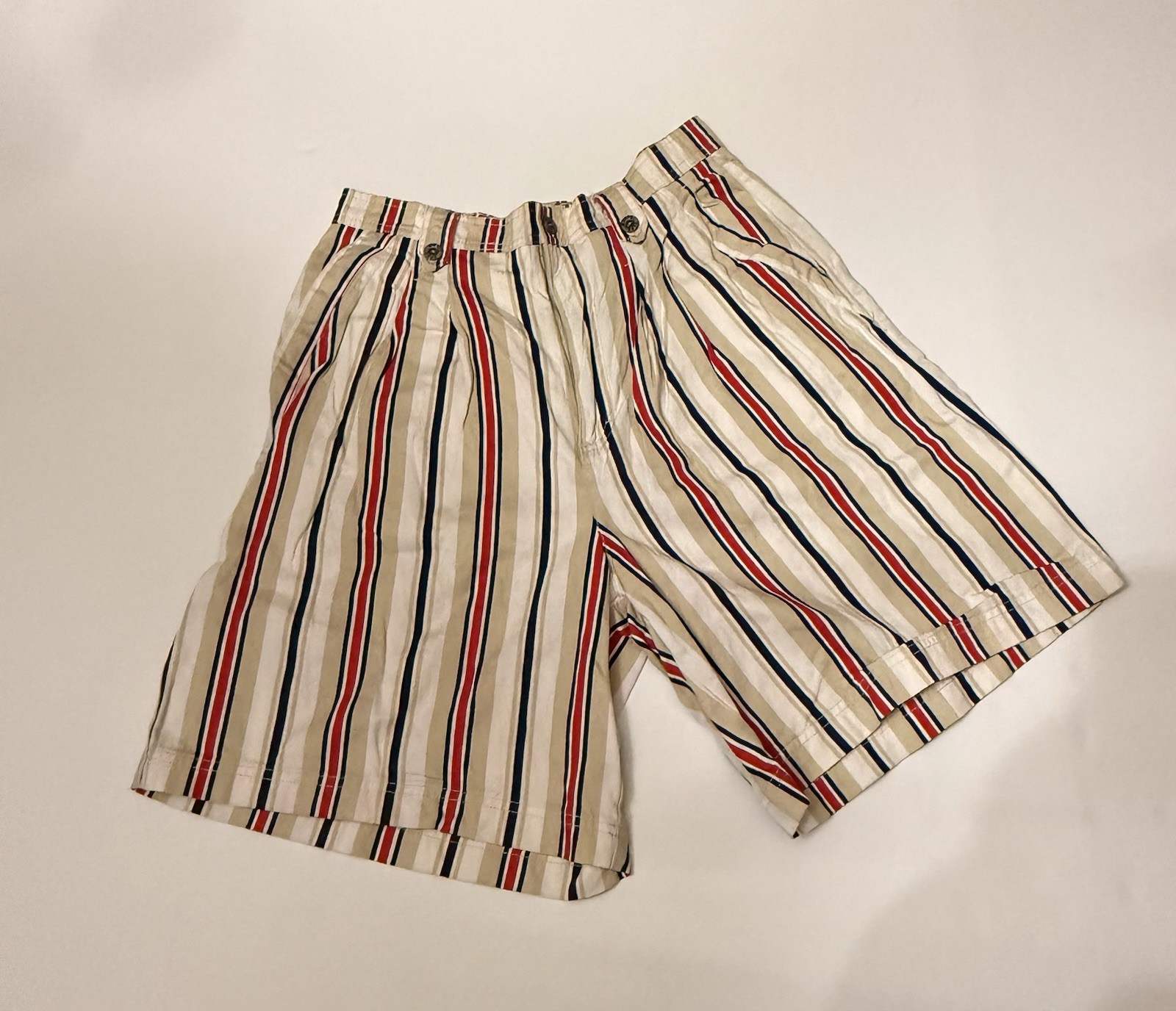 Vintage White Stag Striped Chino Shorts Size 12 Cotton Twill Pockets Mid Rise
