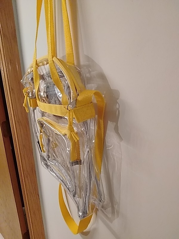 Eastport clear 100% PVC shoulder bag w/yellow trim, 3 straps 2 pockets zip close
