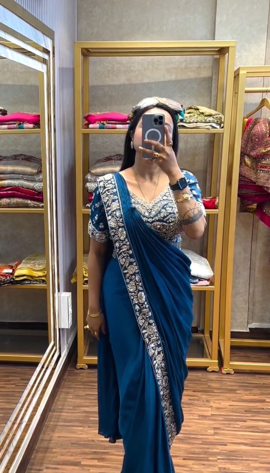 READY TO WEAR DESIGNER SAREE PRE-DRAPED SAREE TRENDING DESIGN EMBROIDERY ELEGANT