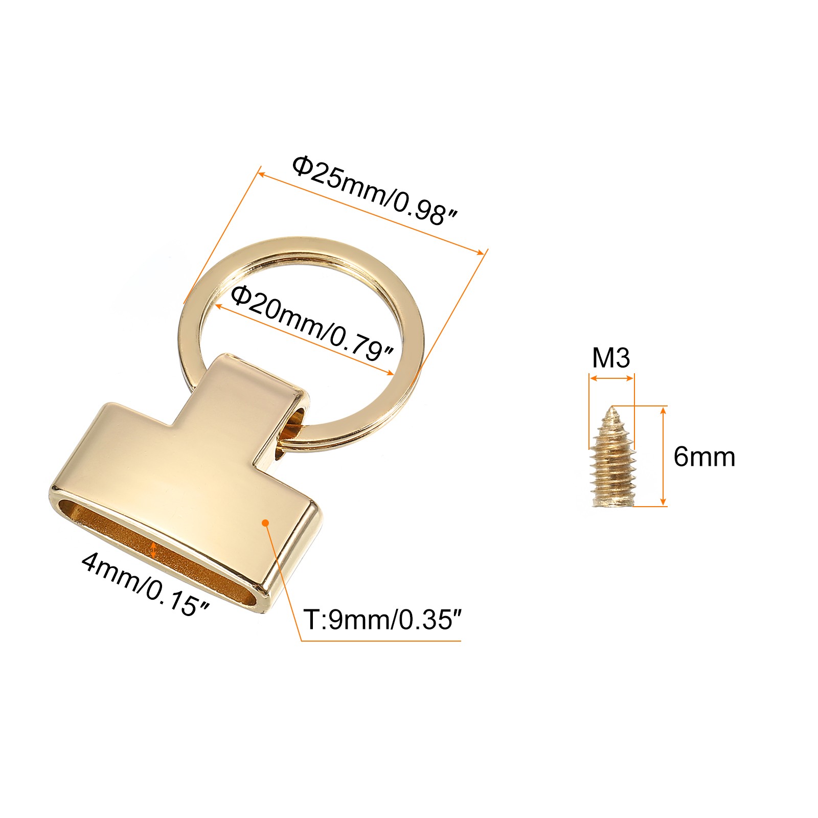 8Pcs 22mm/ 0.87″ Key Fob Hardware with Keychain Ring Purse Hardware Light Golden