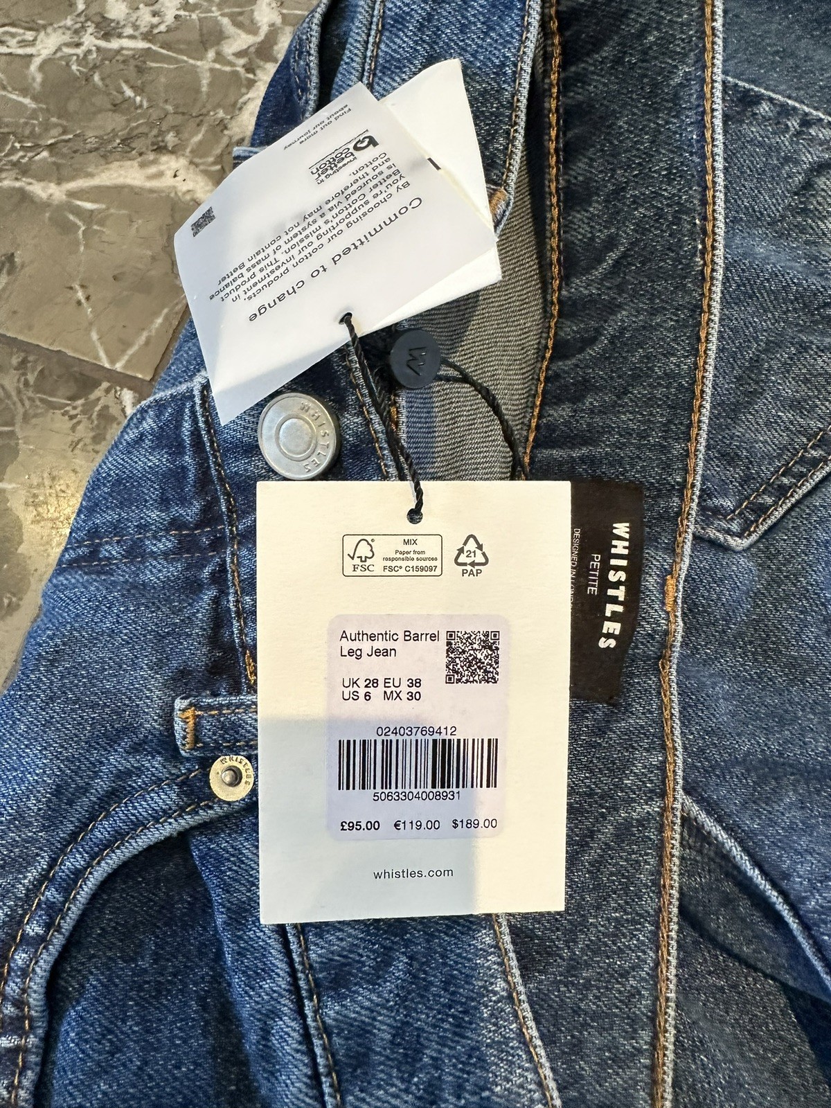 Whistles Denim Petite Authentic Barrel Leg Jean Size 28 RRP £95 New With Tags