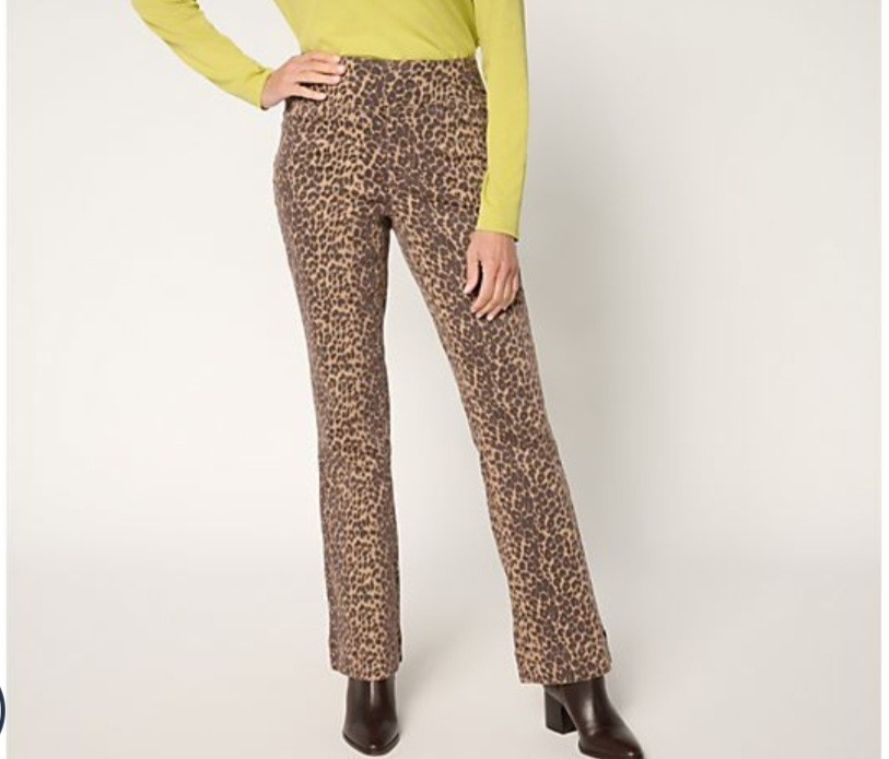 Belle Kim Gravel Size Petite 16 Leopard Twill Boot Cut Jean A696718 NWOT