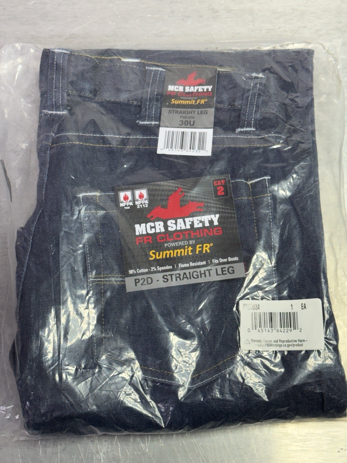 MCR Safety P2D3034 FR Jeans 30W Straight Leg CAT 2 NFPA 2112 New