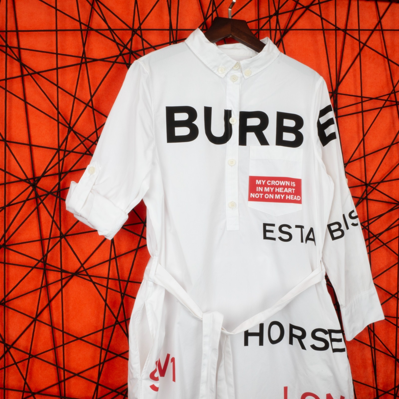 BURBERRY Horseferry Print Cotton Shirt Dress White Belted Logo UK 8 US 6 IT 40