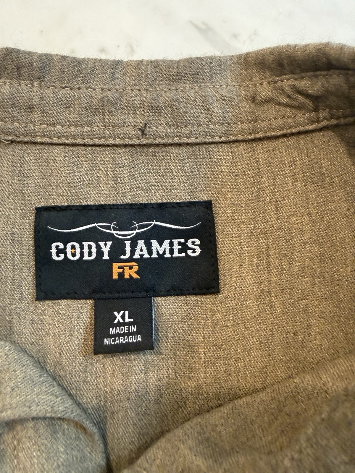 Cody James FR Men’s XL Flame Resistant Western Snap Work Shirt Beige 9.1 ATPV