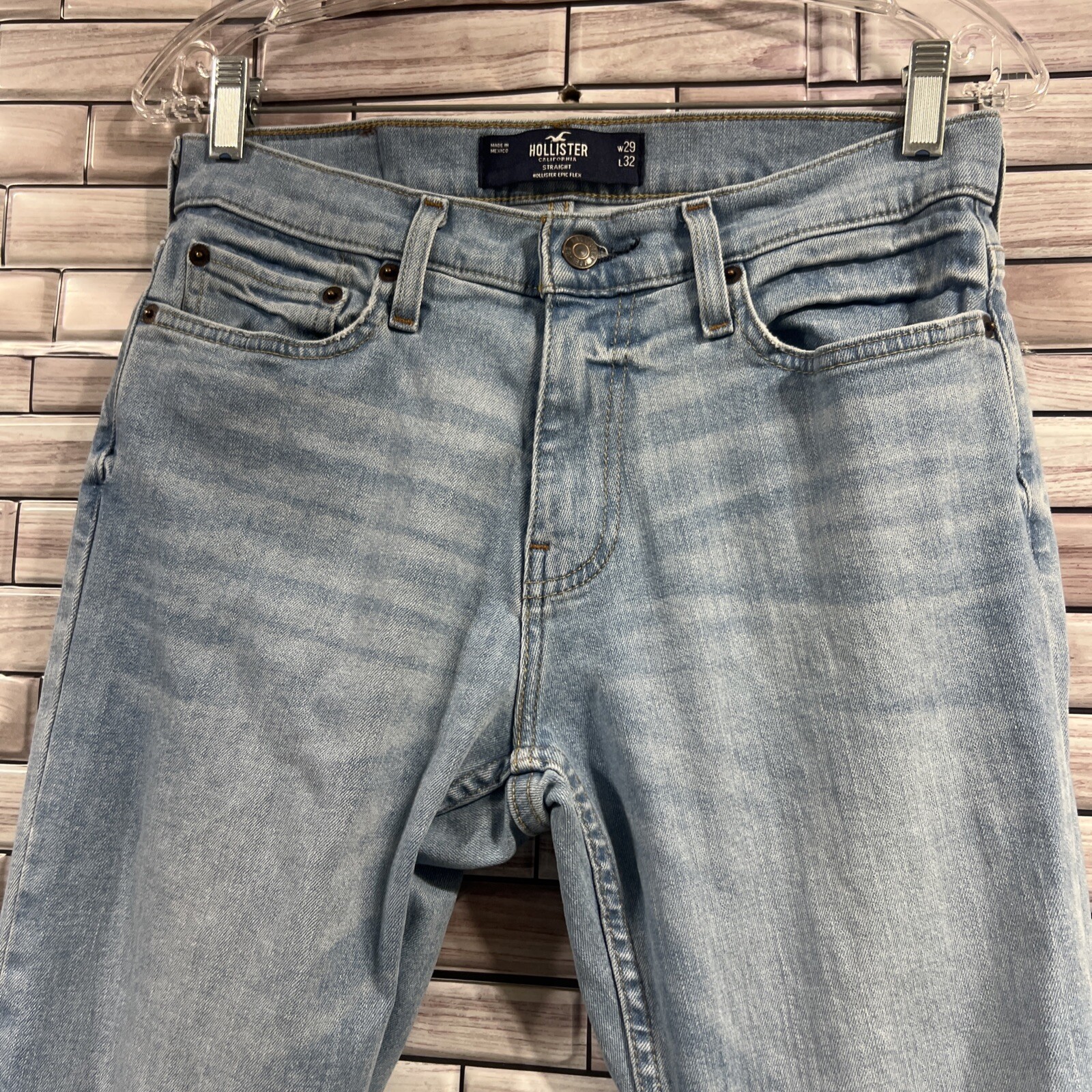 Hollister Mens 29×32 denim jean advanced stretch skinny jeans light wash blue