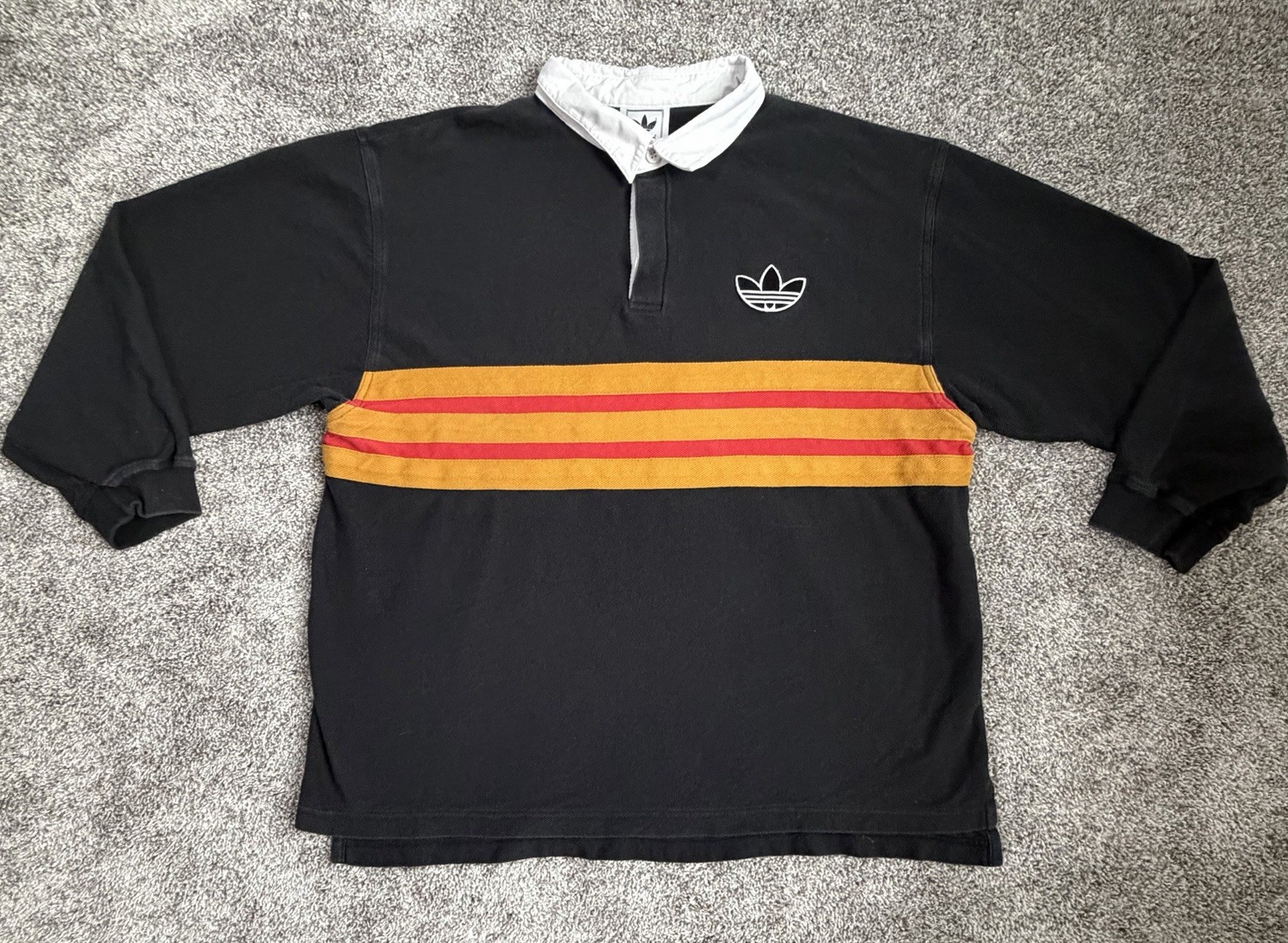 Adidas Rugby Polo Long Sleeve Black With Red And Gold Stripe Size XXL