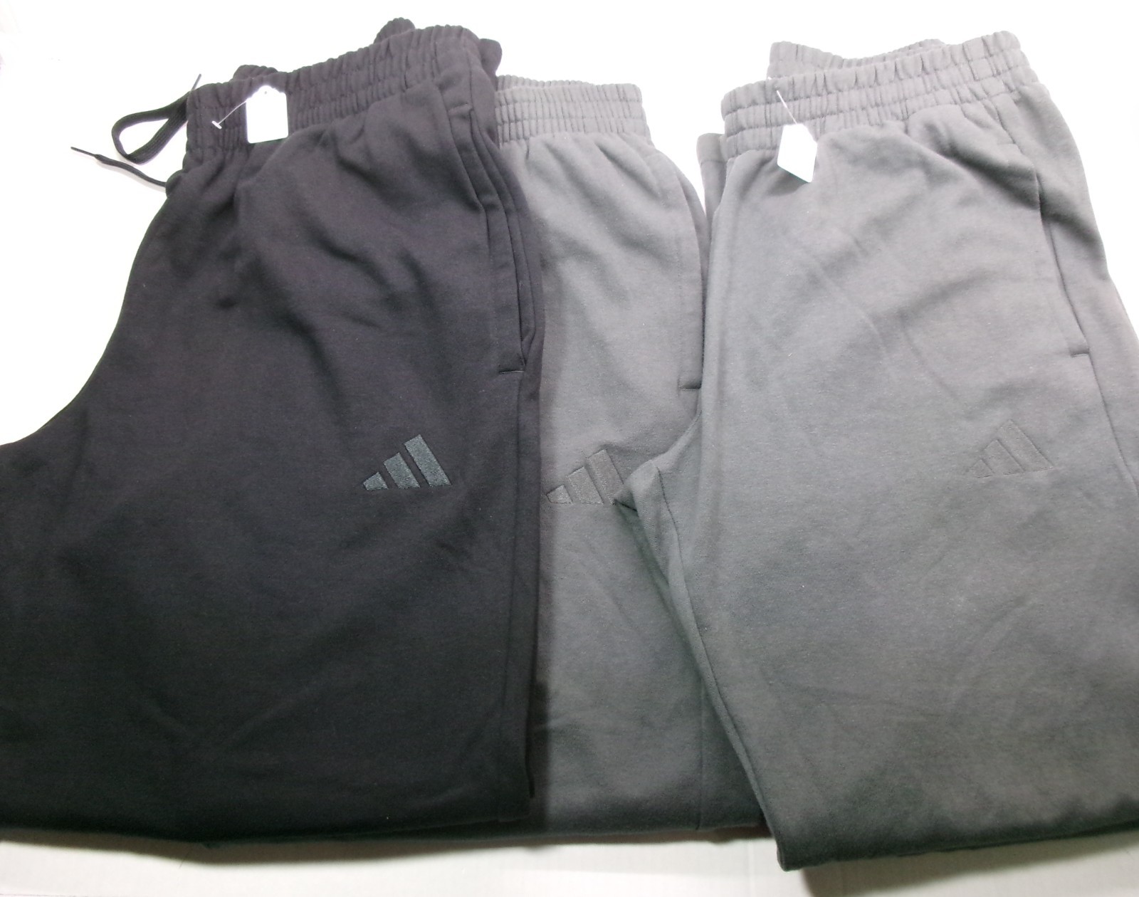 Adidas Fleece Pant with Pockets High Rise Waist elastic tie Open Leg Black/Gray
