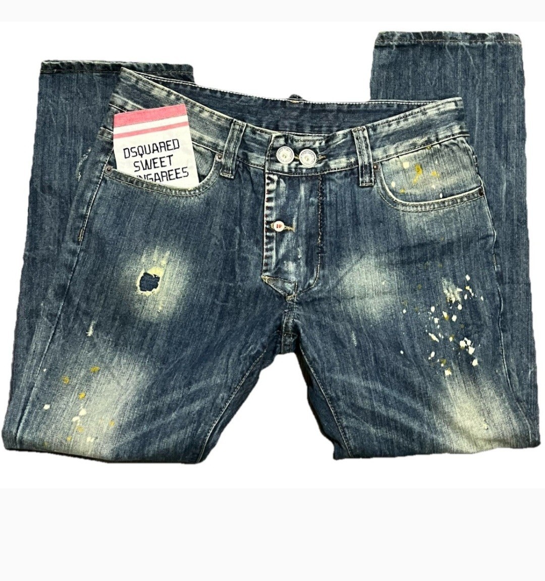Archival DSQUARED2 SS2008 “Sweet Dungarees” Tea For Two Distressed Jeans IT 46