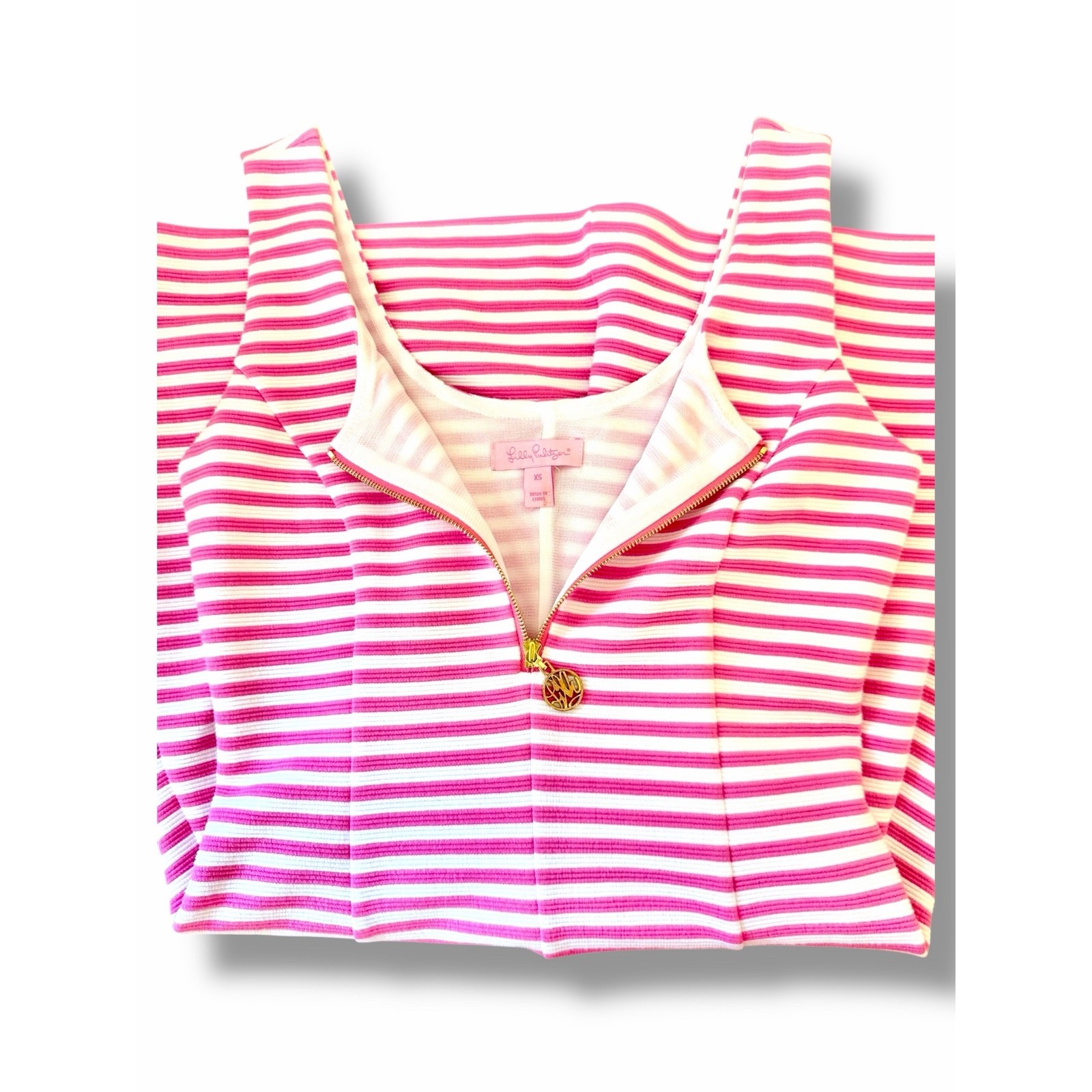 Lilly Pulitzer Pink White Striped Sleeveless Shift Dress Gold Zip XS
