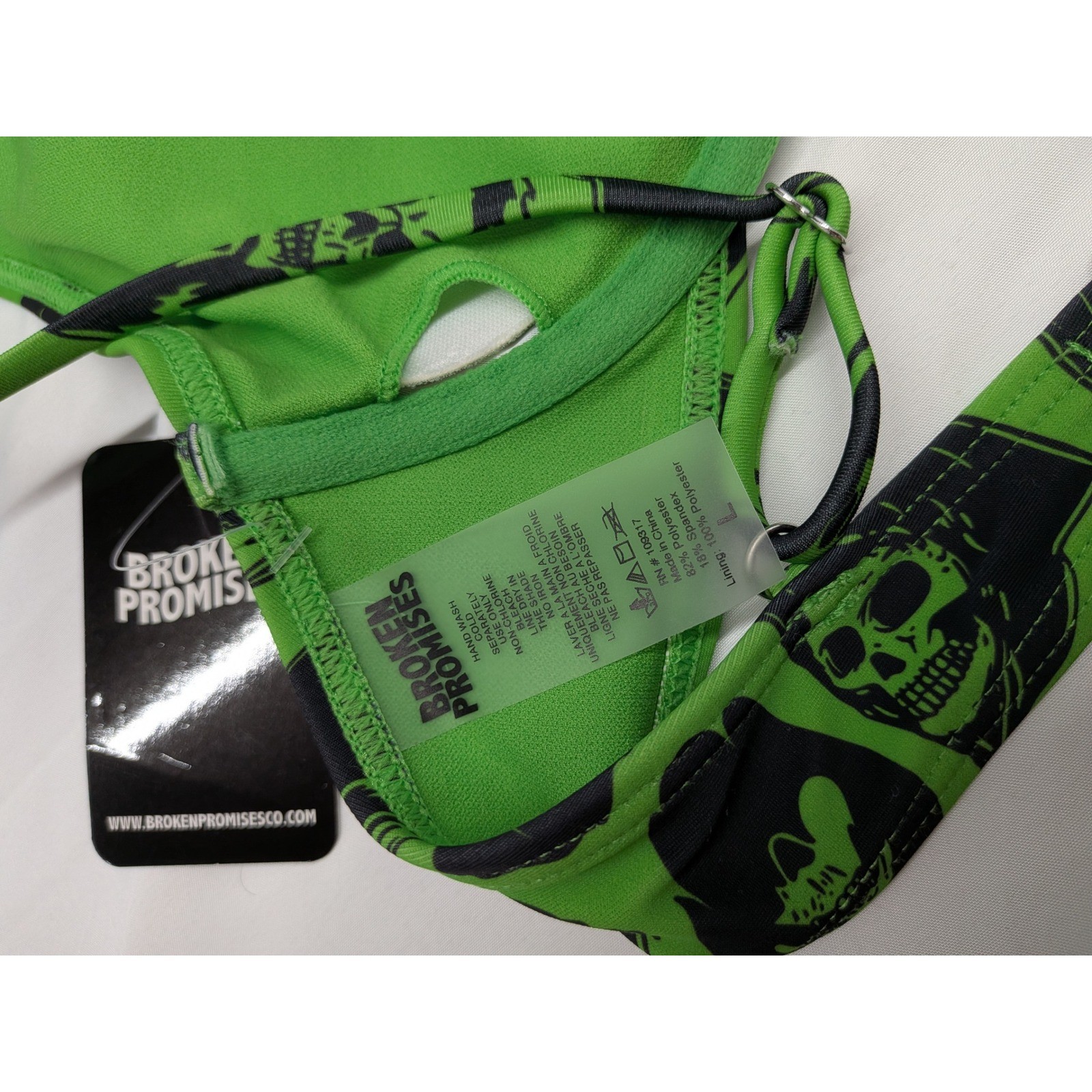 Broken Promises Green Reaper Skull Underwire Bikini Top NWT Womens Large